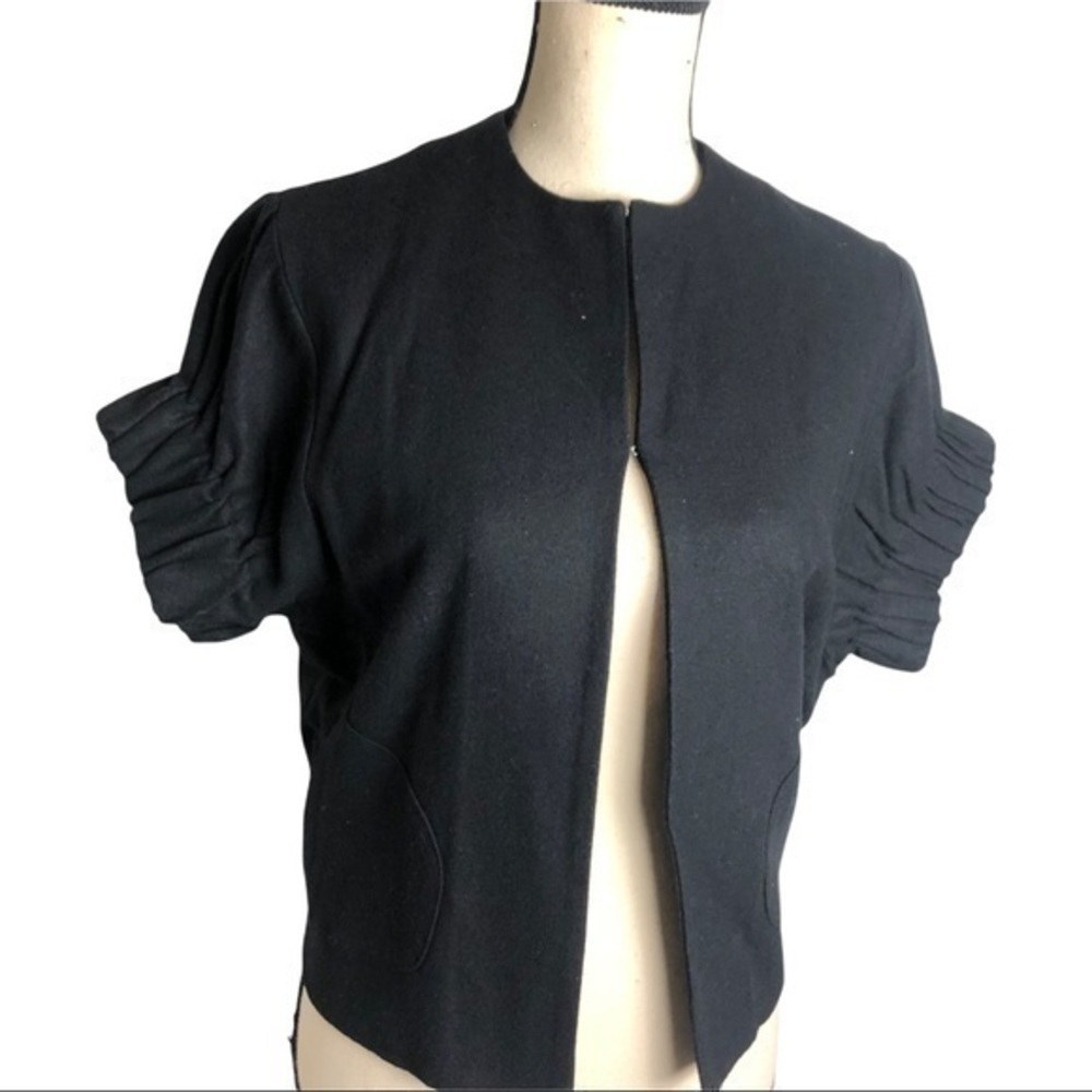 Echo Black Wool Blend Short Sleeve Cropped Jacket Size S/M - Picture 8 of 9